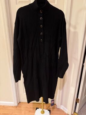 Black Long Knit Turtleneck Sweater Dress